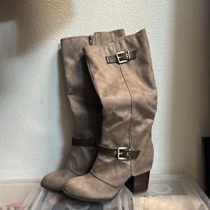 Fergalicious Gray Buckled Heel Boots